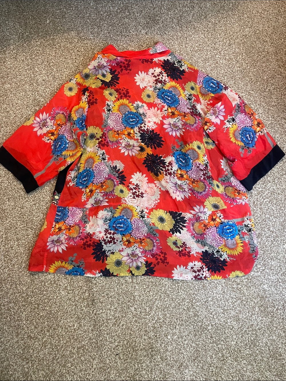 Johnny Was Silk Red Floral Embroidered Kimono Blouse - Picture 2 of 6